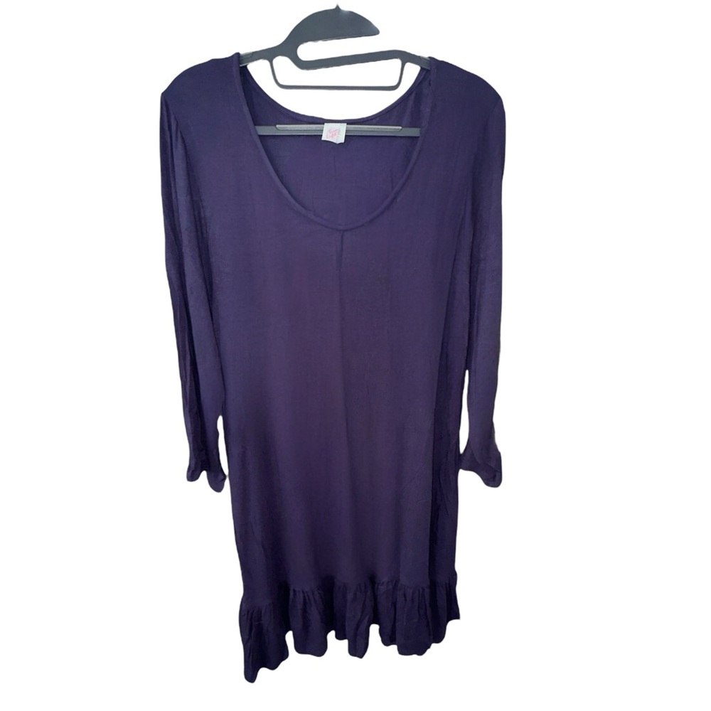 True Light Navy Blue/Dark Indigo Ruffle Hem Dress 2X Long Sleeve Rayon Blend